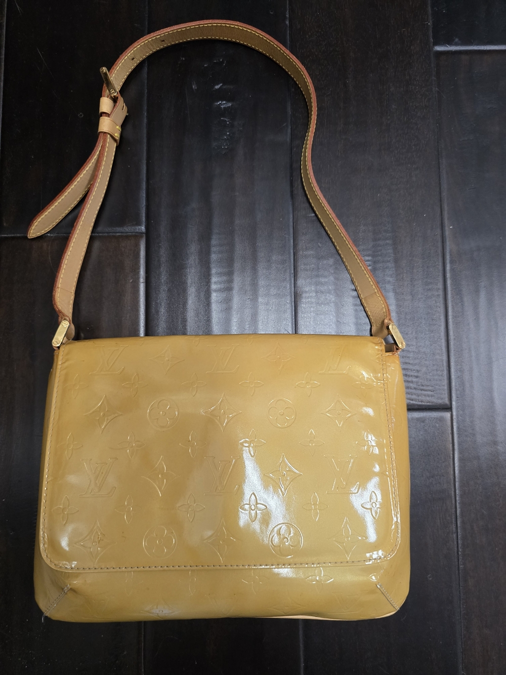 Louis Vuitton Yellow Patent Monogram Shoulder Bag with Tan Strap
